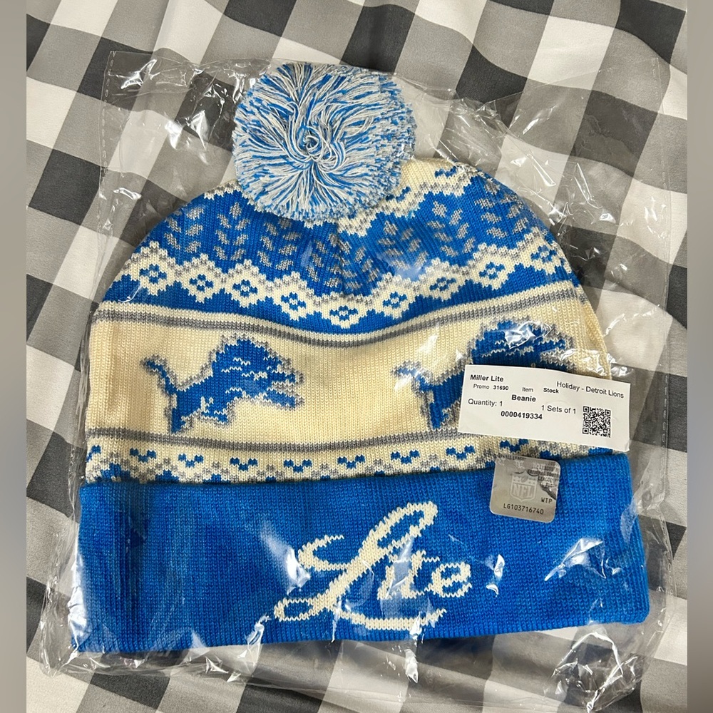 NFL Detroit Lions Knit Pom Beanie Hat - Blue & Cream/white